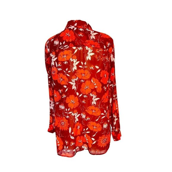 CABI Hothouse Semi Sheer Blouse Red Orange Floral #3766 Medium - Picture 4 of 6